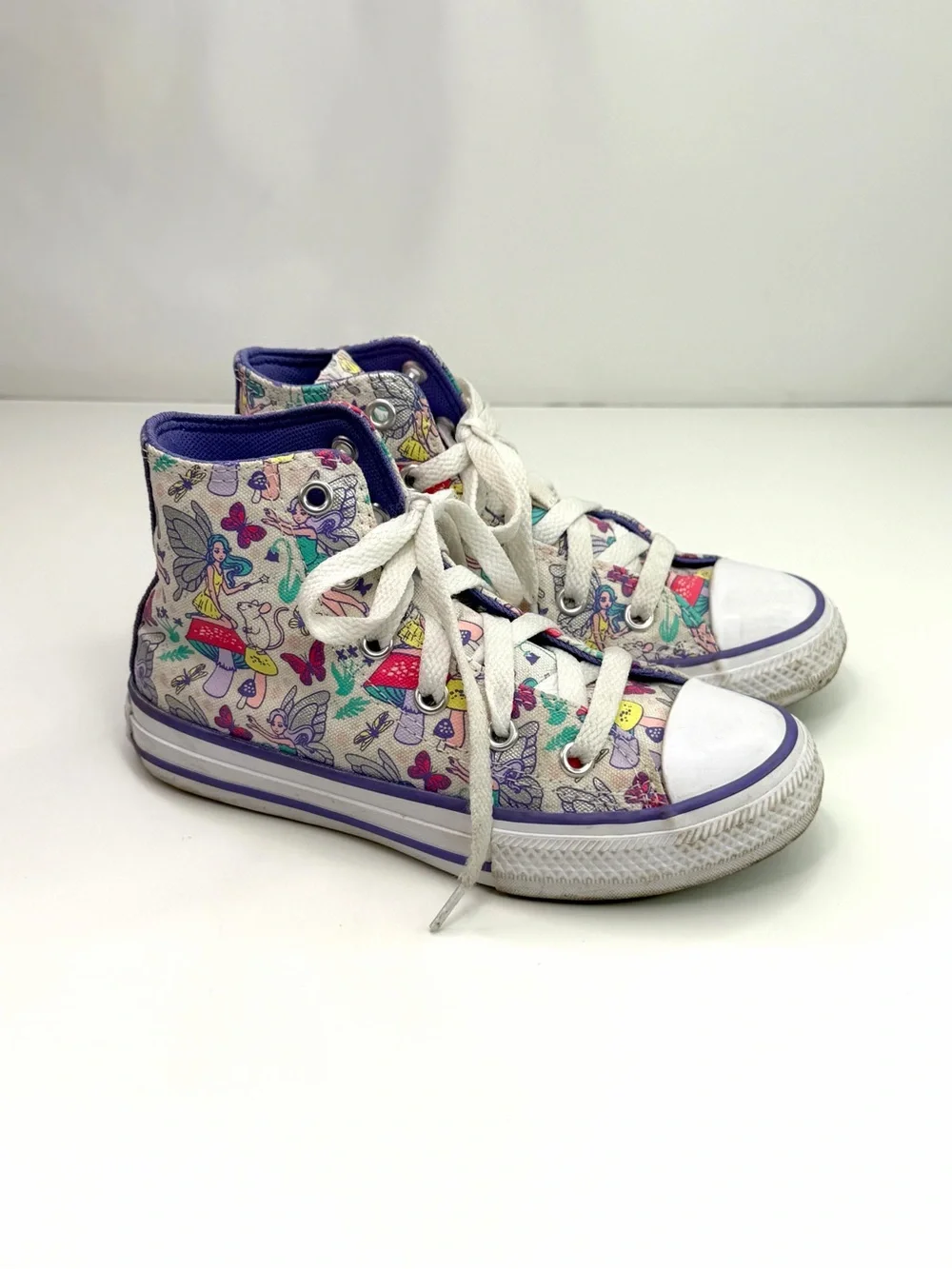 Converse White Purple Fairy Print Chuck Taylor High-Top Canvas Sneakers